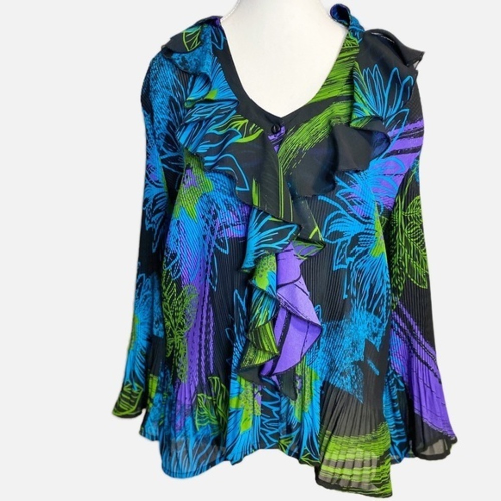 New York city Design Co. Blue,/Green/Purple, Blouse, Top, v-neck